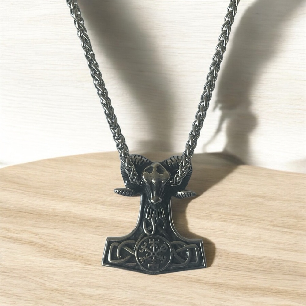 Men's hypoallergenic 316L Stainless Steel Viking Thors Hammer Pendant Necklace